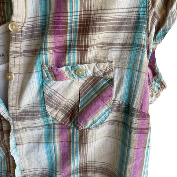 Op sleeveless button up shirt plaid design size Large 11/13 - Picture 6 of 11